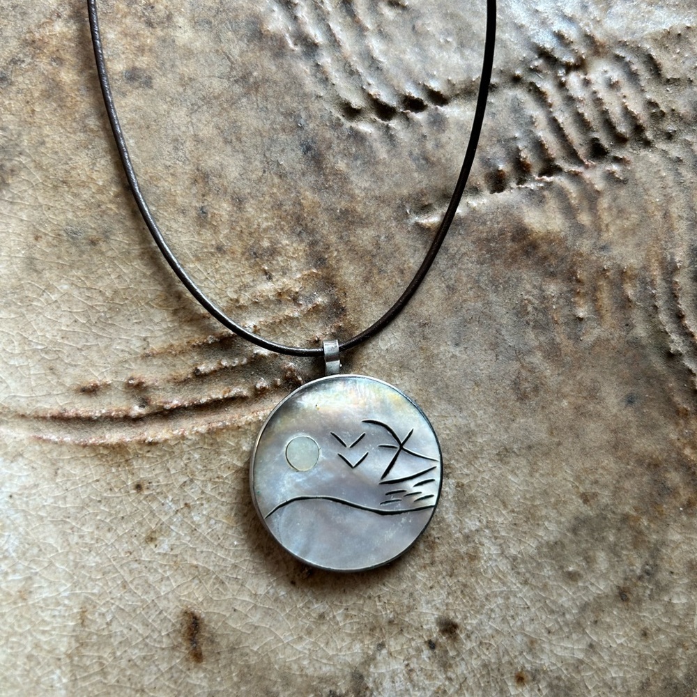 Sterling Silver Mother-of-Pearl Scenic Pendant Necklace - Elegant Ocean Motif